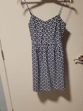 J. Crew Navy and White Printed Spaghetti Strap Mini Dress
